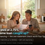 Malaysian couple reviewing their home loan statement at the kitchen table — iMoney guide to the OPR at 2.75% and repricing