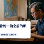 男子在家中使用笔记本电脑，图上有文字：美股：在你拿到一分钱前扣除的30%。
