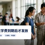 学生与家长提交文件，图上有文字：PTPTN在学费到期后才发放资金。