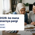 Pasangan merancang belanjawan bersama dengan teks: Perkahwinan 2026: ke mana wang sebenarnya dibelanjakan.