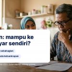 Lelaki warga emas menyemak dokumen dengan teks: Penjamin: bolehkah anda membayarnya sendiri?
