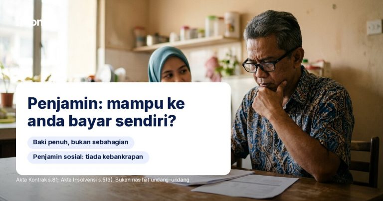Lelaki warga emas menyemak dokumen dengan teks: Penjamin: bolehkah anda membayarnya sendiri?